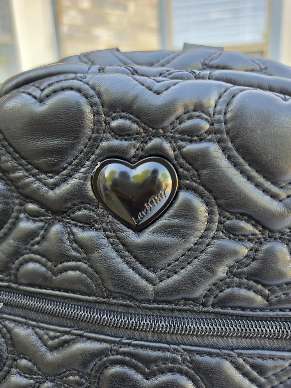 LBlondon Black Heart Quilted Faux Leather Backpack NWT MSRP $108